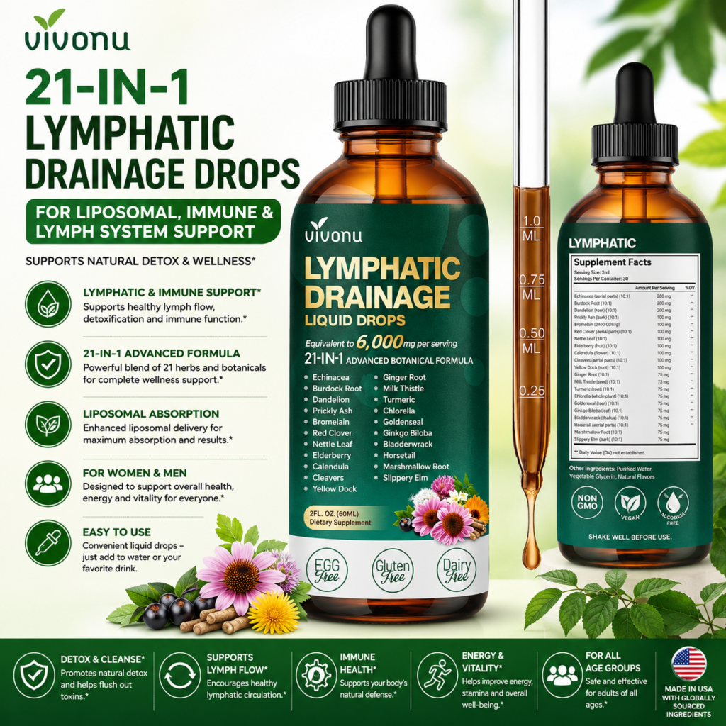 Amazon 21-in-1 Lymphatic Drainage Drops for Liposomal, Immune & Lymph System Support Supplement for Women & Men with Echinacea, Dandelion, Burdock, Bromelain, Calendula, Turmeric & More, 2 FL OZ - Honest Review and Buying Guide