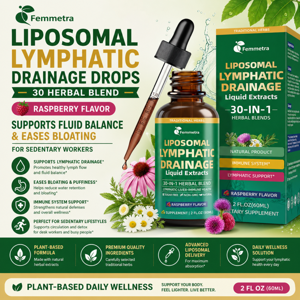 Amazon Liposomal Lymphatic Drainage Drops - 30 Herbal Blend, Raspberry Flavor, Supports Fluid Balance & Eases Bloating for Sedentary Workers, Plant-Based Daily Wellness, 2 Fl Oz - Reviews and Buying Guide