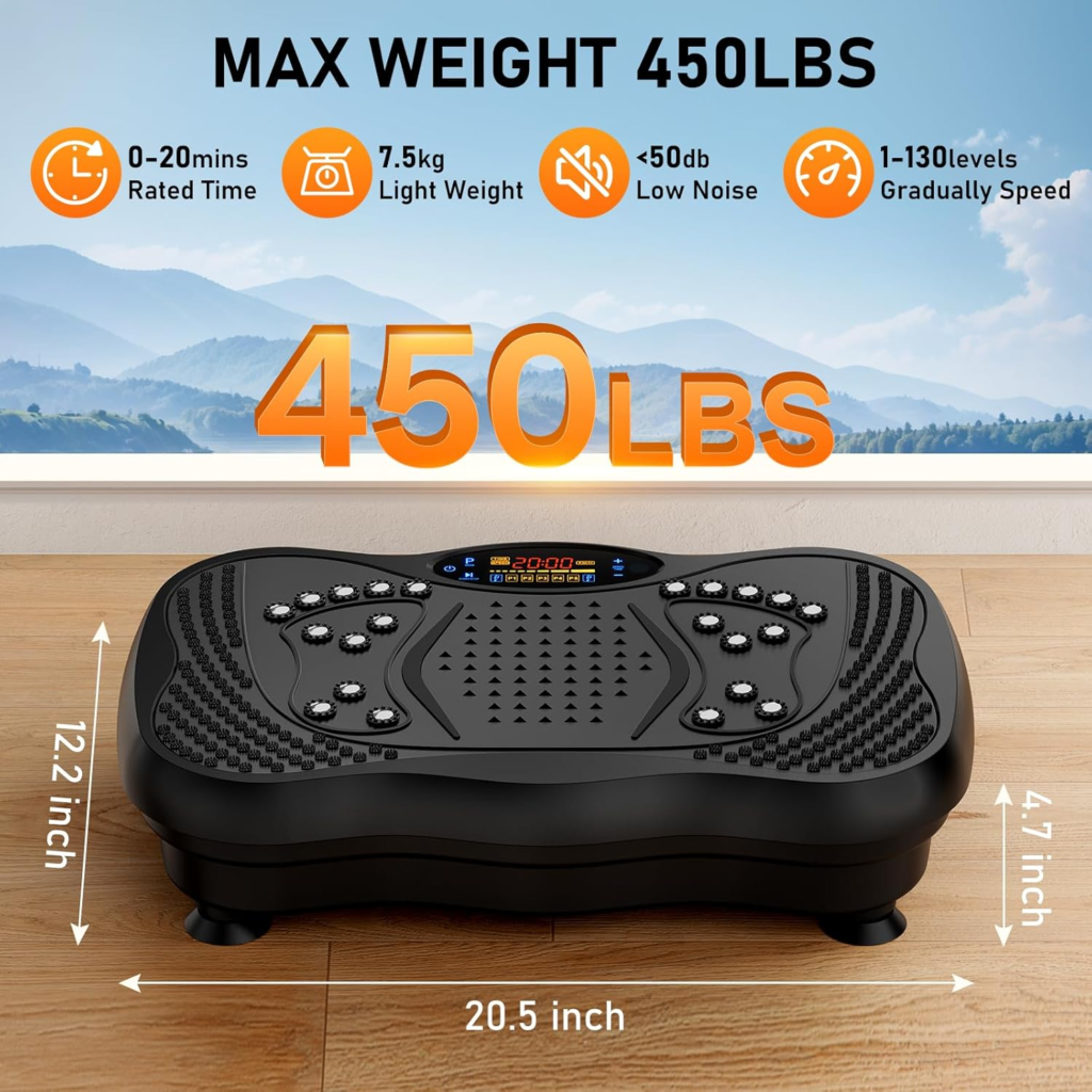 Amazon GLYLF Vibration Plate Exercise Machine, 130 Levels Full Body Workout Vibrating Plate for Lymphatic Drainage Weight Loss, 450 Lbs Capacity Shake Platform with Resistance Bands Bluetooth for Women Men - Reviews and Buying Guide