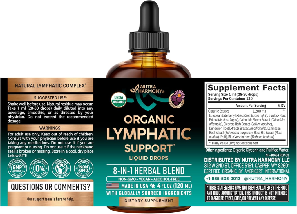 Amazon USDA Organic Lymphatic Drainage Supplement - Echinacea | Elderberry | Dandelion | Rosehip | Cleavers | Calendula | Burdock - Made in USA - Lymph System Drops - Immune Support, Cleanse & Detox, 4 fl oz - Review and Buying Guide