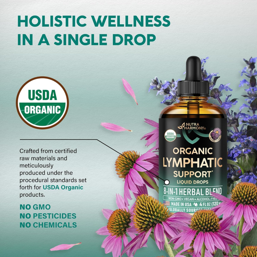 Amazon USDA Organic Lymphatic Drainage Supplement - Echinacea | Elderberry | Dandelion | Rosehip | Cleavers | Calendula | Burdock - Made in USA - Lymph System Drops - Immune Support, Cleanse & Detox, 4 fl oz - Review and Buying Guide