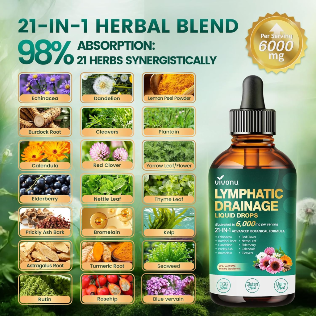 Amazon 21-in-1 Lymphatic Drainage Drops for Liposomal, Immune & Lymph System Support Supplement for Women & Men with Echinacea, Dandelion, Burdock, Bromelain, Calendula, Turmeric & More, 2 FL OZ - Honest Review and Buying Guide
