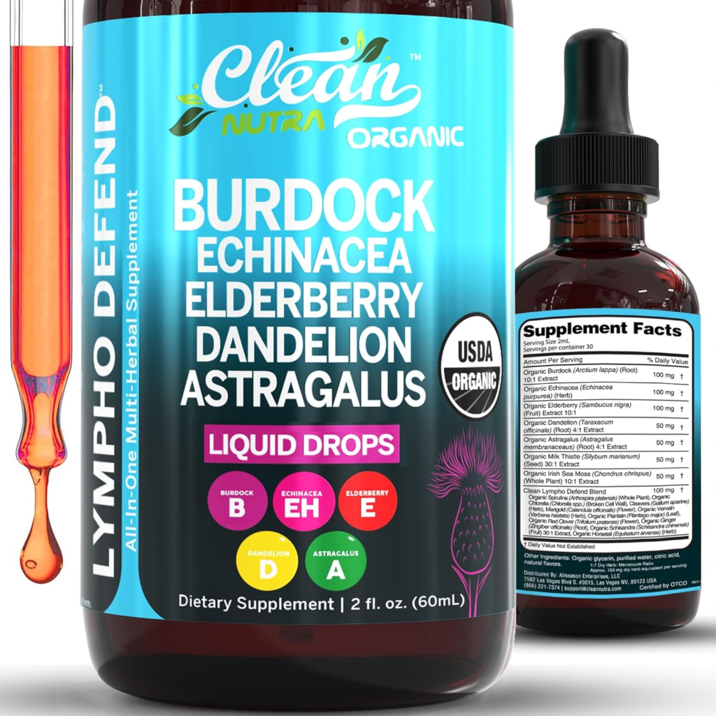 Amazon Organic Lymphatic Drainage Supplement | Lymphatic Support Drops | Burdock Root Echinacea Elderberry Dandelion Astragalus Milk Thistle Sea Moss Red Clover Cleanse Marigold Drop By Clean Nutra - Honest Review and Buying Guide