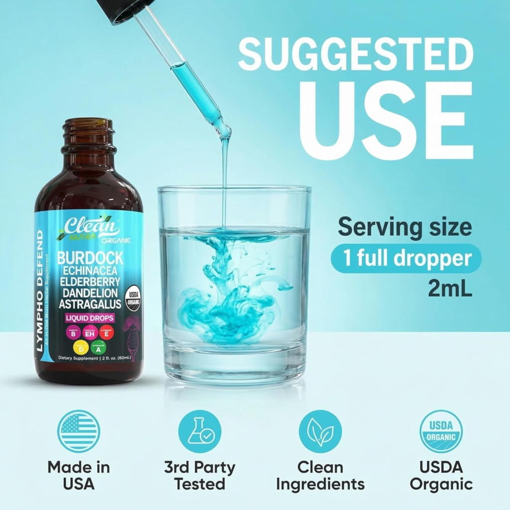 Amazon Organic Lymphatic Drainage Supplement | Lymphatic Support Drops | Burdock Root Echinacea Elderberry Dandelion Astragalus Milk Thistle Sea Moss Red Clover Cleanse Marigold Drop By Clean Nutra - Honest Review and Buying Guide