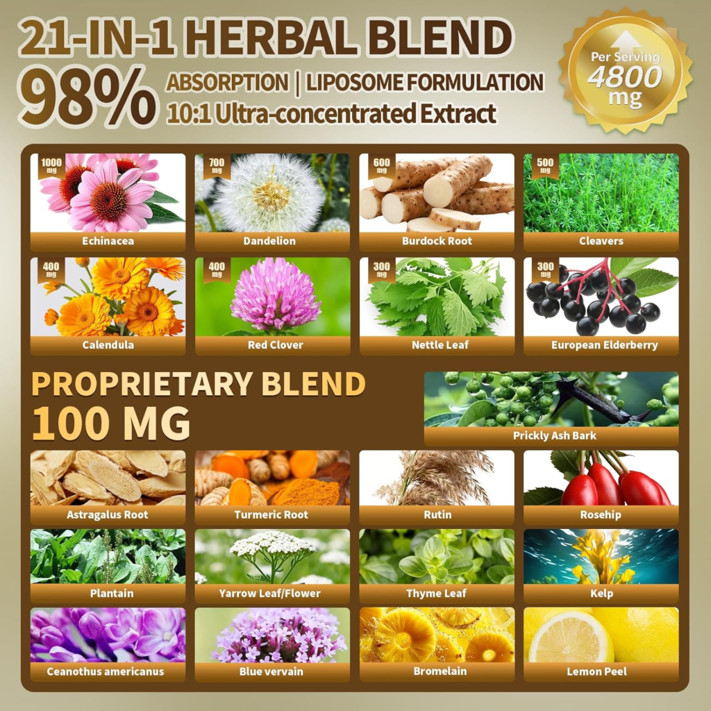 Amazon 21-in-1 Liposome Lymphatic Drainage Supplements, 45 Day Supply, 4800mg Immune & Lymph System Support, 10:1 Concentrated Technology, Echinacea, Dandelion, Burdock, Bromelain, Calendula, 90 Capsules - Reviews and Buying Guide