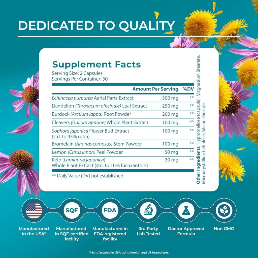 Amazon PUREHEALTH RESEARCH Lymph System Support - Lymphatic Drainage Supplement for Women & Men - Bromelain, Echinacea, Dandelion, Burdock Root, Lemon Powder, Kelp, Cleavers & More - 60 Capsules - Reviews and Buying Guide