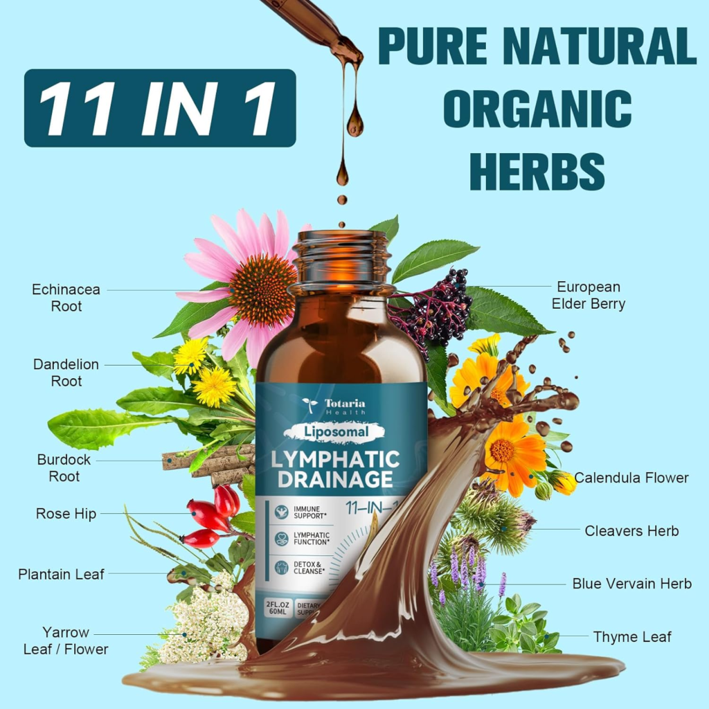 Amazon Liposomal Lymphatic Drainage Drops - 11 In 1 Organic Lymphatic Drainage Supplement with Burdock Root, Echinacea, Elderberry, Calendula, Cleavers Herb, Dandelion Supports Lymphatic Health 2 FL.OZ - Reviews and Buying Guide