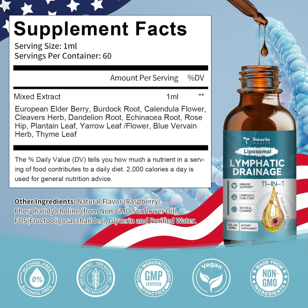 Amazon Liposomal Lymphatic Drainage Drops - 11 In 1 Organic Lymphatic Drainage Supplement with Burdock Root, Echinacea, Elderberry, Calendula, Cleavers Herb, Dandelion Supports Lymphatic Health 2 FL.OZ - Reviews and Buying Guide