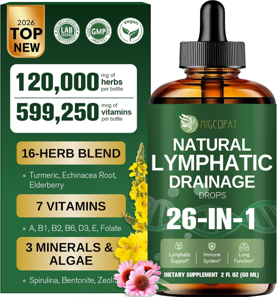 Amazon 26-in-1 Liposomal Lymphatic Drainage Drops, Echinacea, Turmeric, Elderberry, Dandelion, Vitamins and Mullein Drops for Lungs, Lymphatic, Immune Support, Liver Cleanse Detox & Repair, 2 fl oz - Reviews and Buying Guide